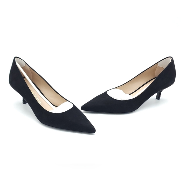 Stuart Weitzman Power 50 Suede Pointed Toe Kitten Heel Black Pump Size 6 - Picture 2 of 9